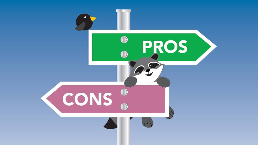 A road sign with pros and cons